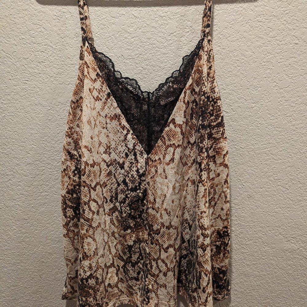 Snakeskin print and lace tank top